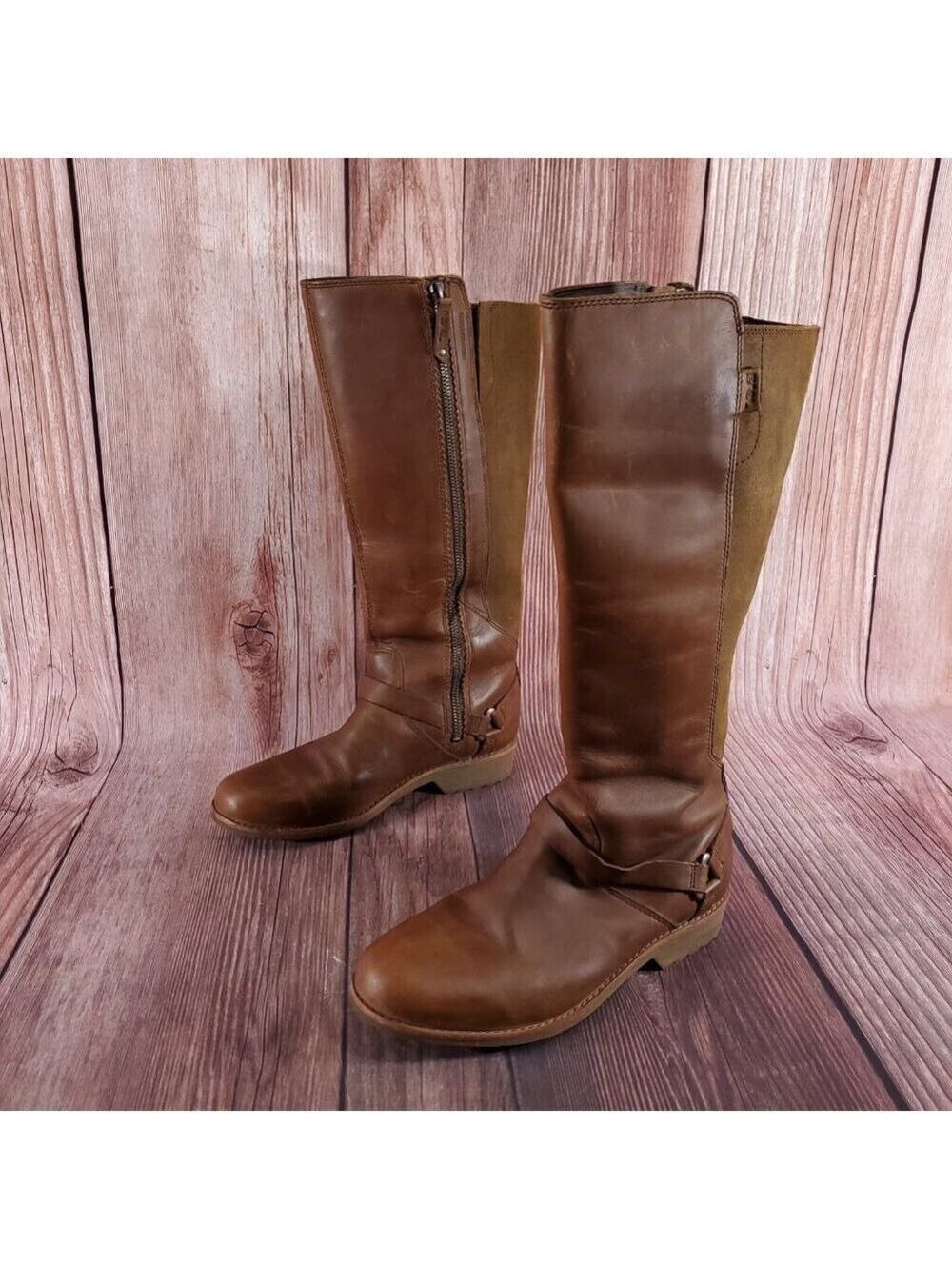 Teva Womens 7.5 De La Vina Dos Tall Boots Brown Leather Zip Waterproof 1017143